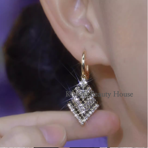 Double Diamond Pavé Stripe Drop Earrings
