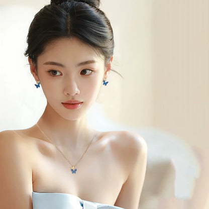 Blue Butterfly Jewelry Set – Necklace & Earrings