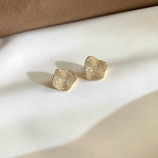 Sparkling Irregular Gold Stud Earrings