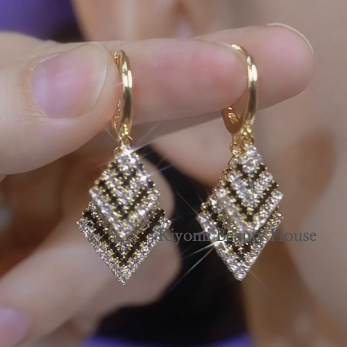 Double Diamond Pavé Stripe Drop Earrings