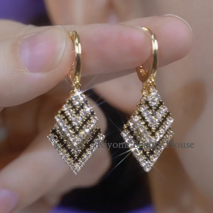 Double Diamond Pavé Stripe Drop Earrings