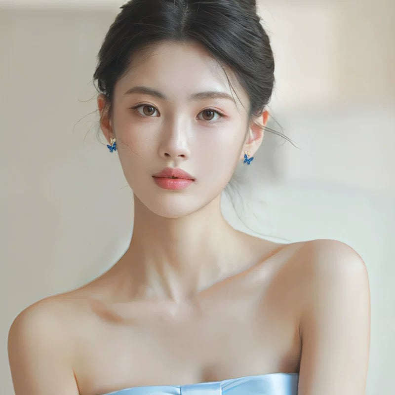 Blue Butterfly Jewelry Set – Necklace & Earrings