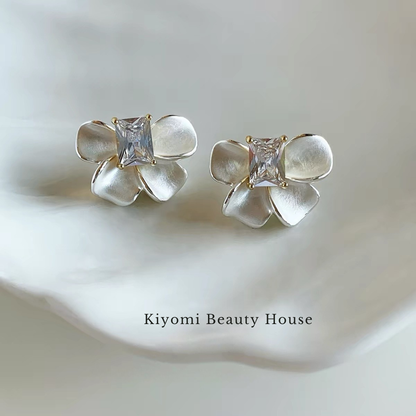 2-Way Floral Princess-Cut Stud Earrings
