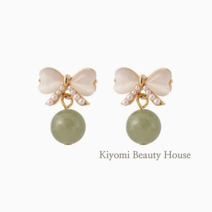 Hetian Jade Bow Earrings