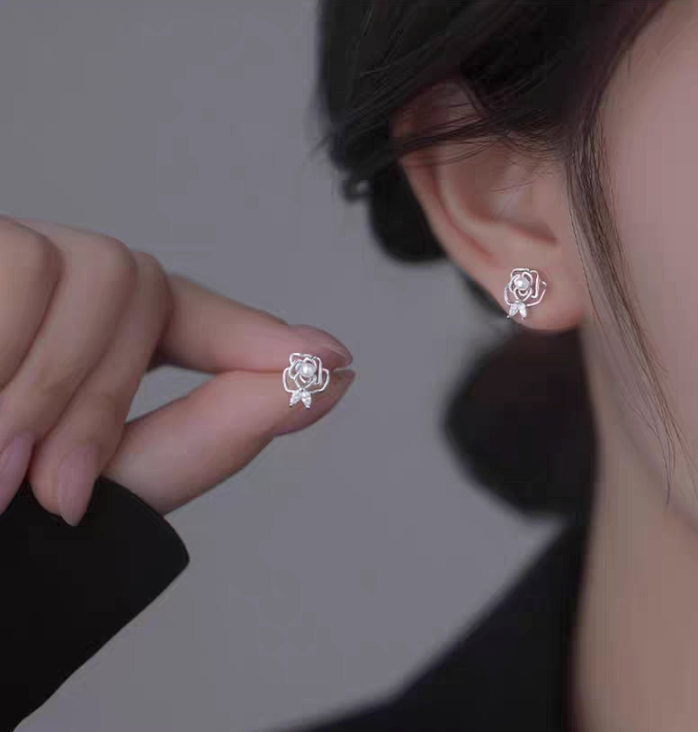 925 sterling silver pearl flower earrings