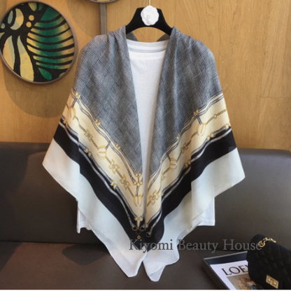 Colorblock Plaid Cotton-Linen Scarf