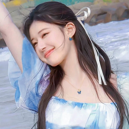 Blue Butterfly Jewelry Set – Necklace & Earrings