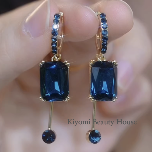Blue Square Crystal Earrings