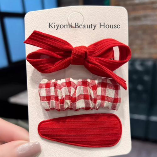 Korean-Style Cute Plaid Bow Hair Clip