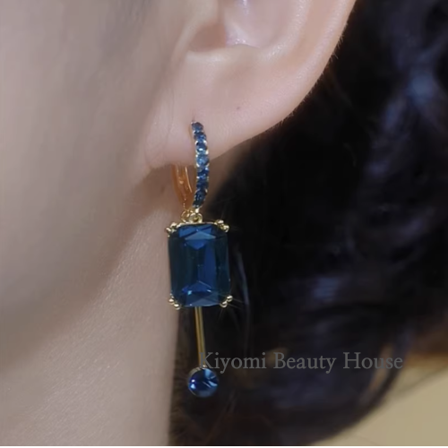 Blue Square Crystal Earrings