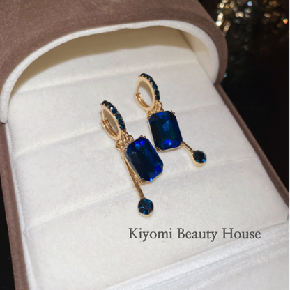 Blue Square Crystal Earrings