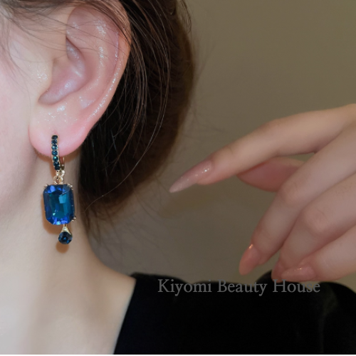 Blue Square Crystal Earrings