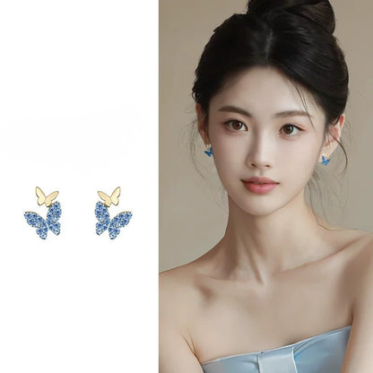 Blue Butterfly Jewelry Set – Necklace & Earrings