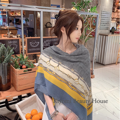 Colorblock Plaid Cotton-Linen Scarf