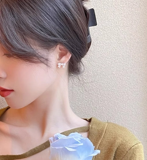 S925 silver needle gentle bow earrings