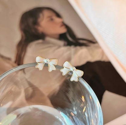 S925 silver needle gentle bow earrings