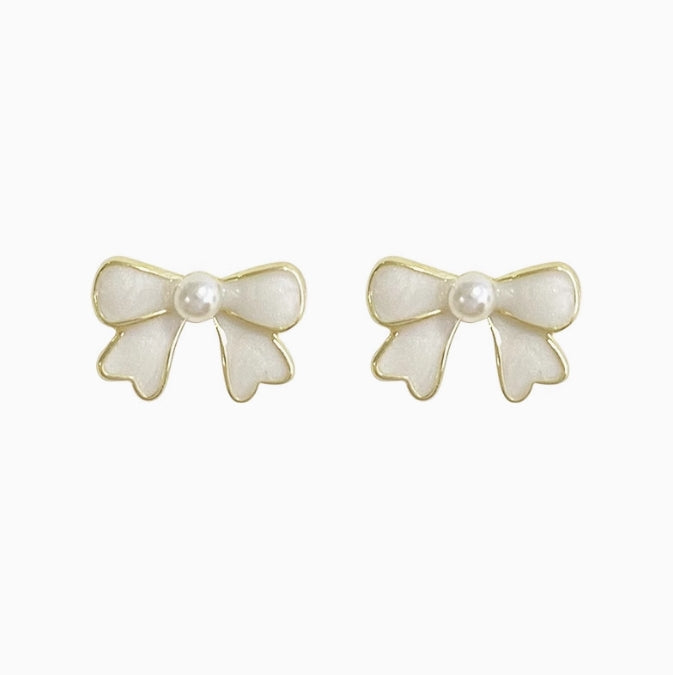 S925 silver needle gentle bow earrings