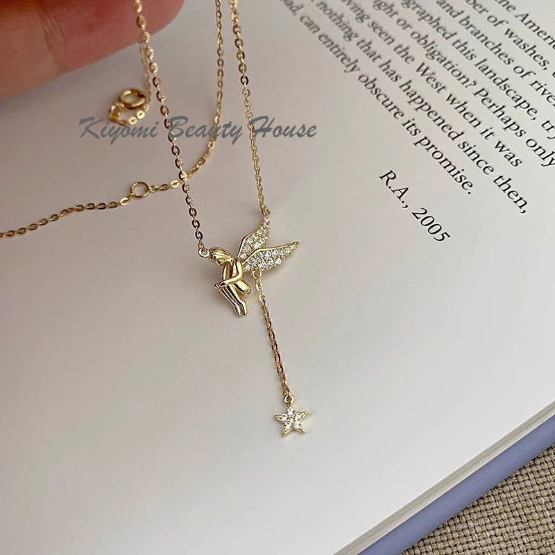 Tassel Crystal Angel Star Charm Pendants Necklace