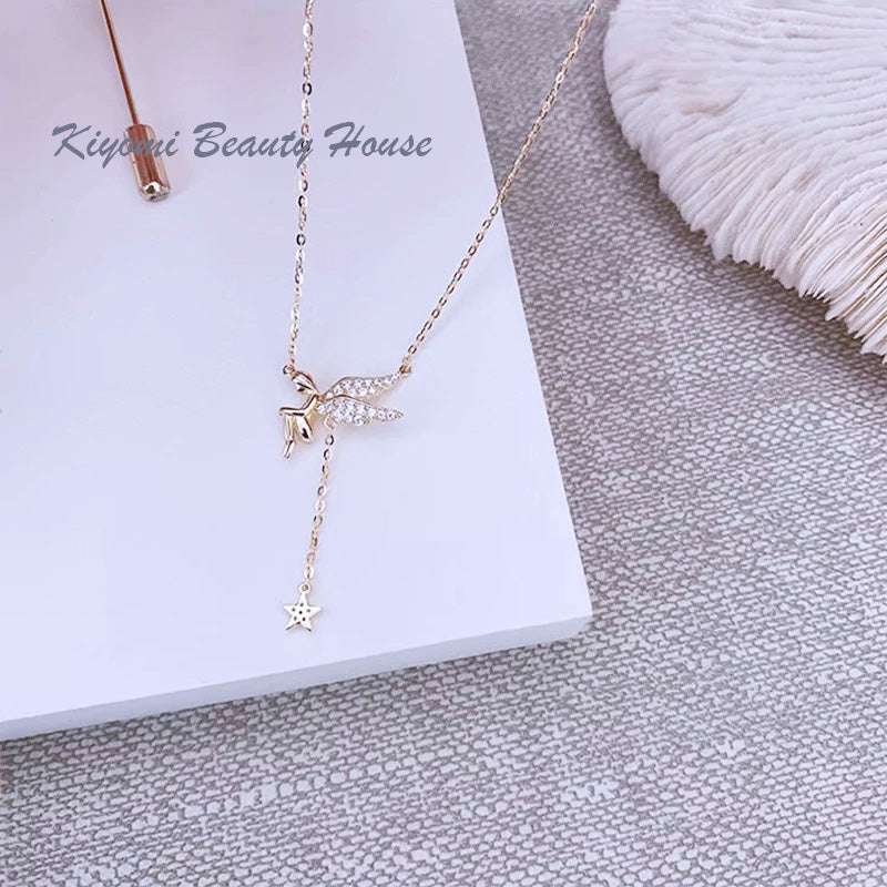 Tassel Crystal Angel Star Charm Pendants Necklace