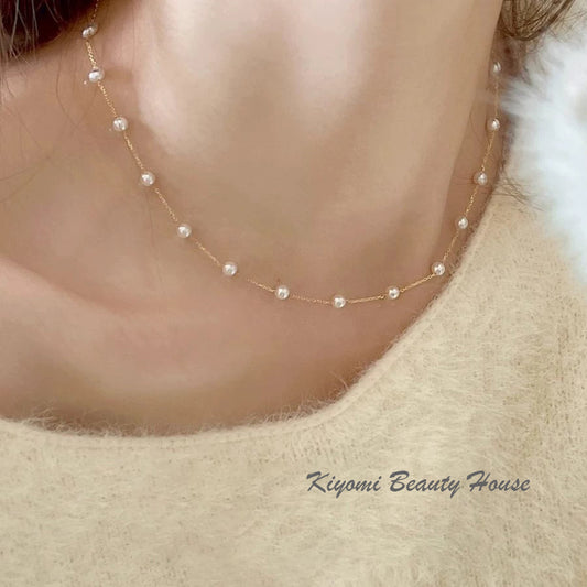 Simple and sweet style starry sky small pearl clavicle necklace