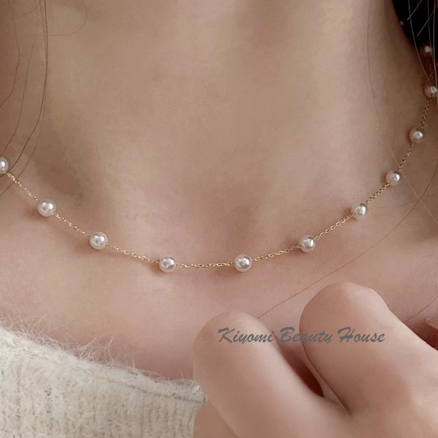 Simple and sweet style starry sky small pearl clavicle necklace