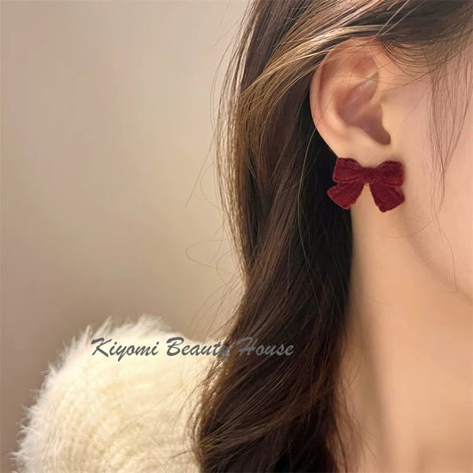 Velvet Christmas Red Bow Earrings