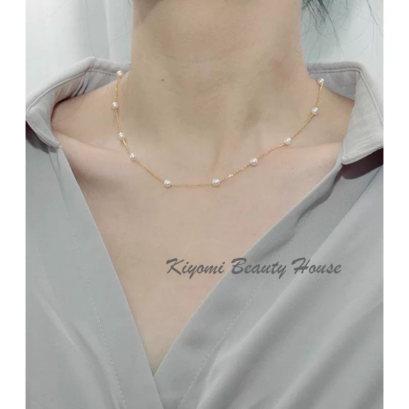 Simple and sweet style starry sky small pearl clavicle necklace