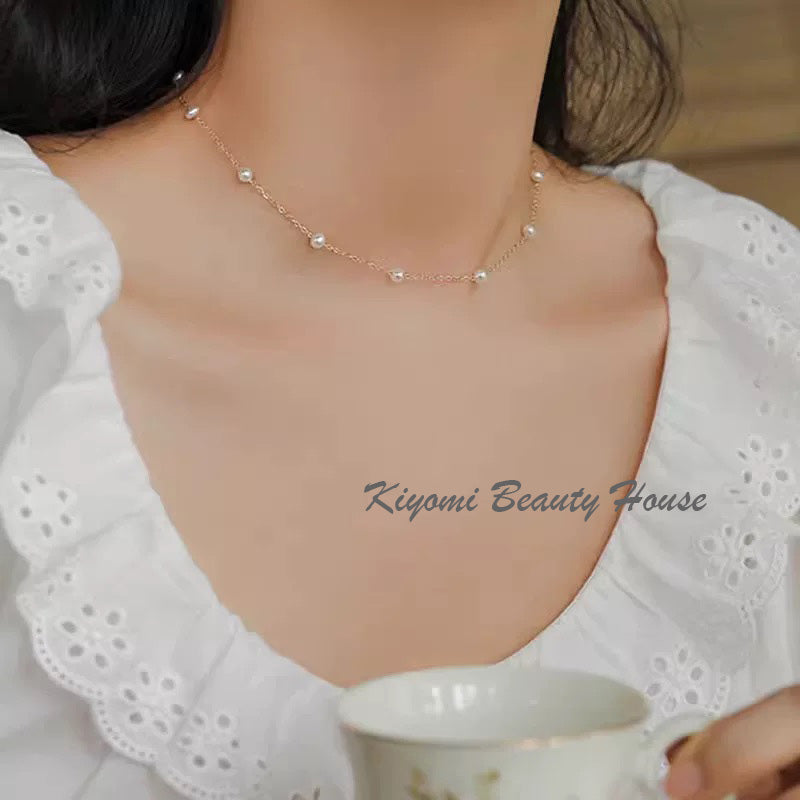 Simple and sweet style starry sky small pearl clavicle necklace