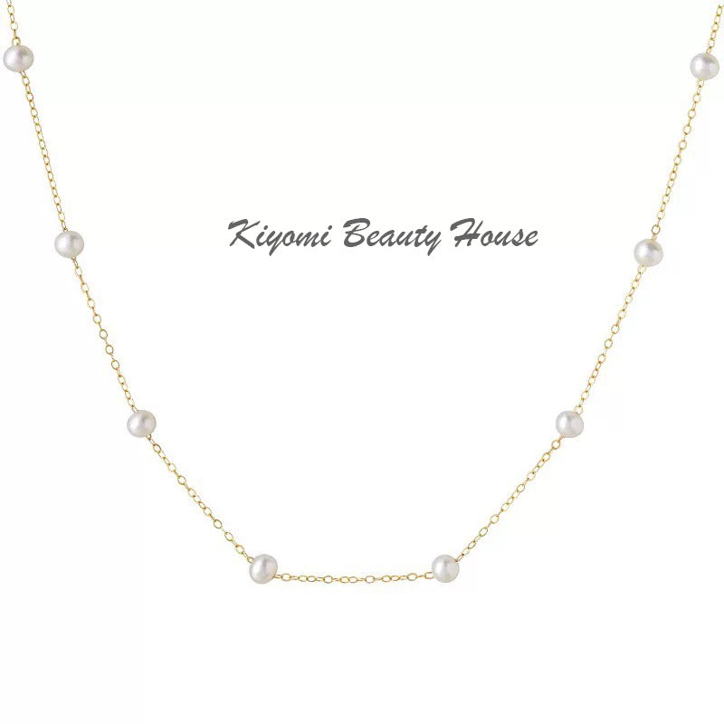 Simple and sweet style starry sky small pearl clavicle necklace