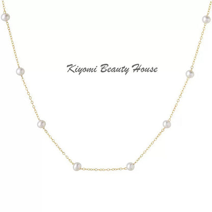Simple and sweet style starry sky small pearl clavicle necklace