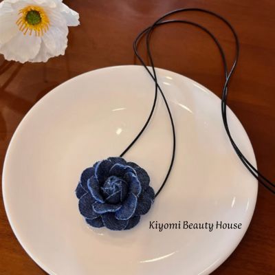 French Vintage Denim Rose Choker – Elegant Women's Necklace with Unique Designer Style