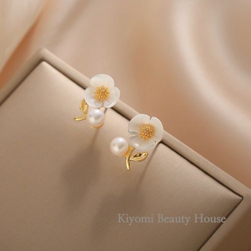 Natural Hetian Jade & Pearl Floral Earrings