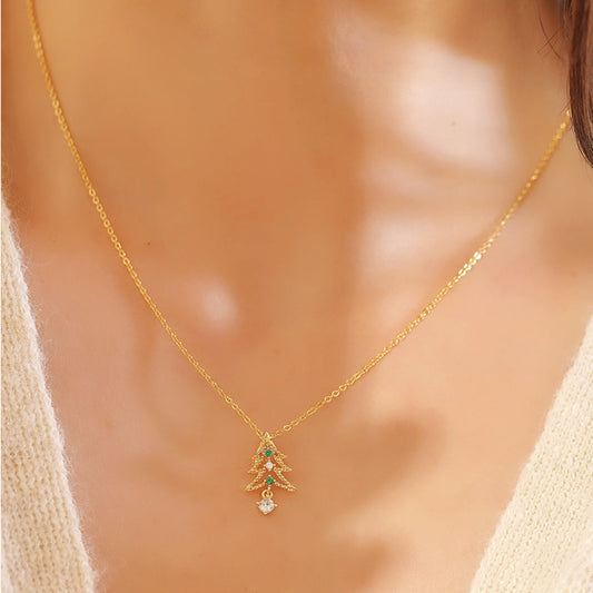 Twinkling Evergreen Christmas Tree Necklace