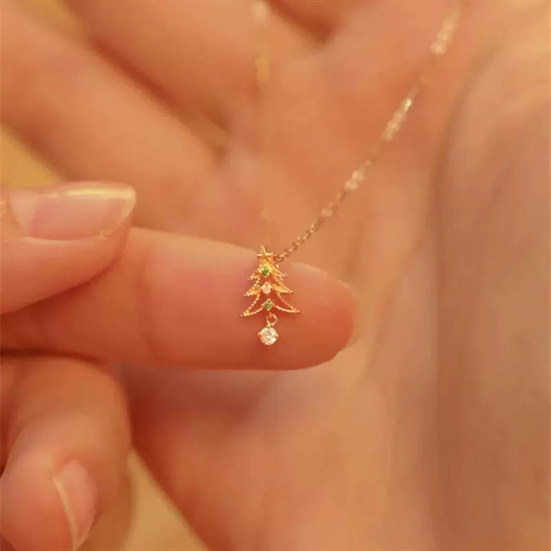 Twinkling Evergreen Christmas Tree Necklace