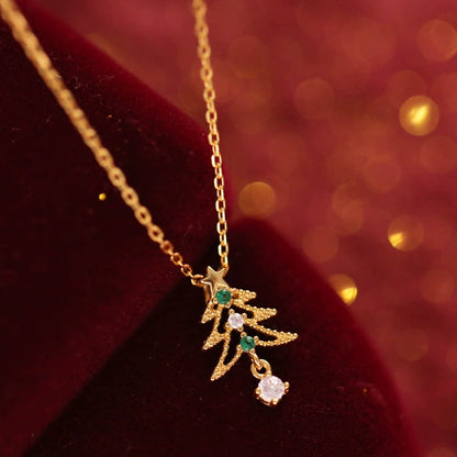 Twinkling Evergreen Christmas Tree Necklace