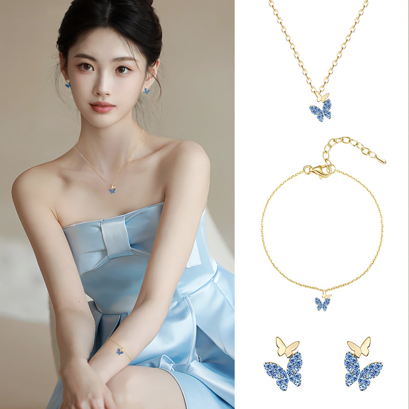 Blue Butterfly Jewelry Set – Necklace & Earrings