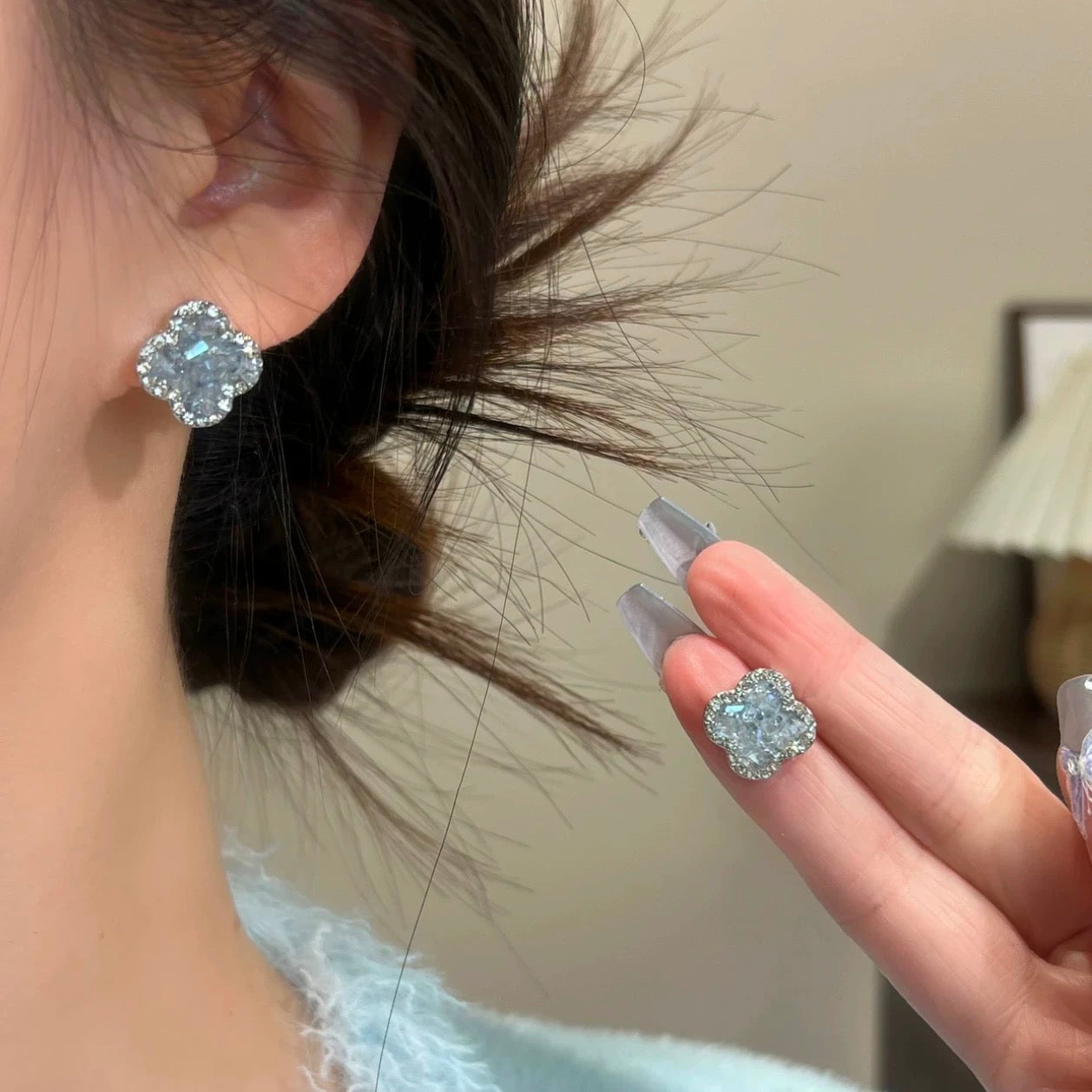 Frozen Bloom Clover Earrings