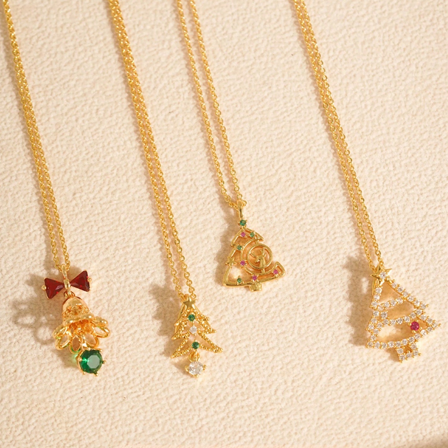 Twinkling Evergreen Christmas Tree Necklace