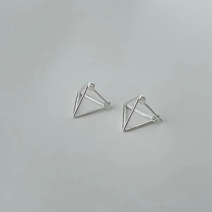 3D Geometric Triangle and Square Stud Earrings