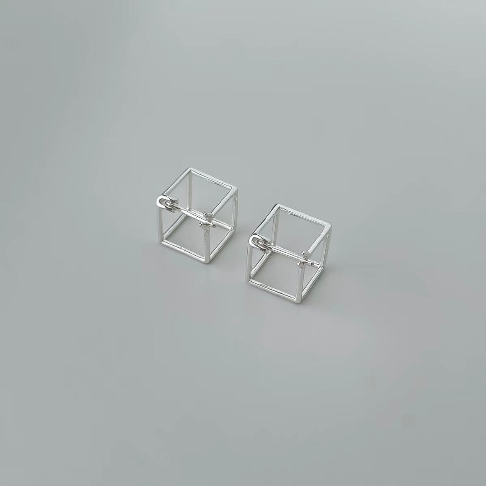 3D Geometric Triangle and Square Stud Earrings
