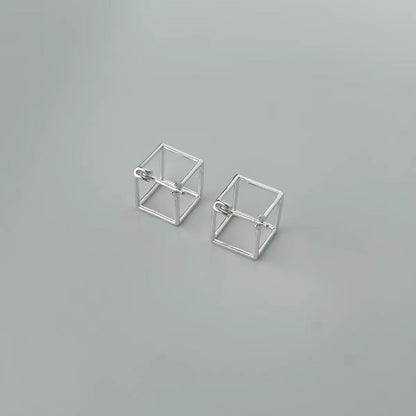 3D Geometric Triangle and Square Stud Earrings