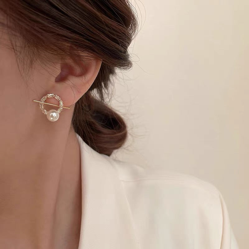 Pearl & Rhinestone Hoop Stud Earrings
