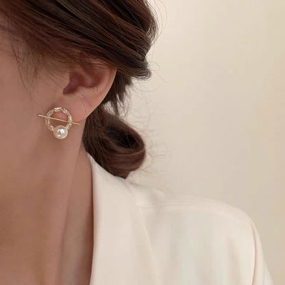 Pearl & Rhinestone Hoop Stud Earrings
