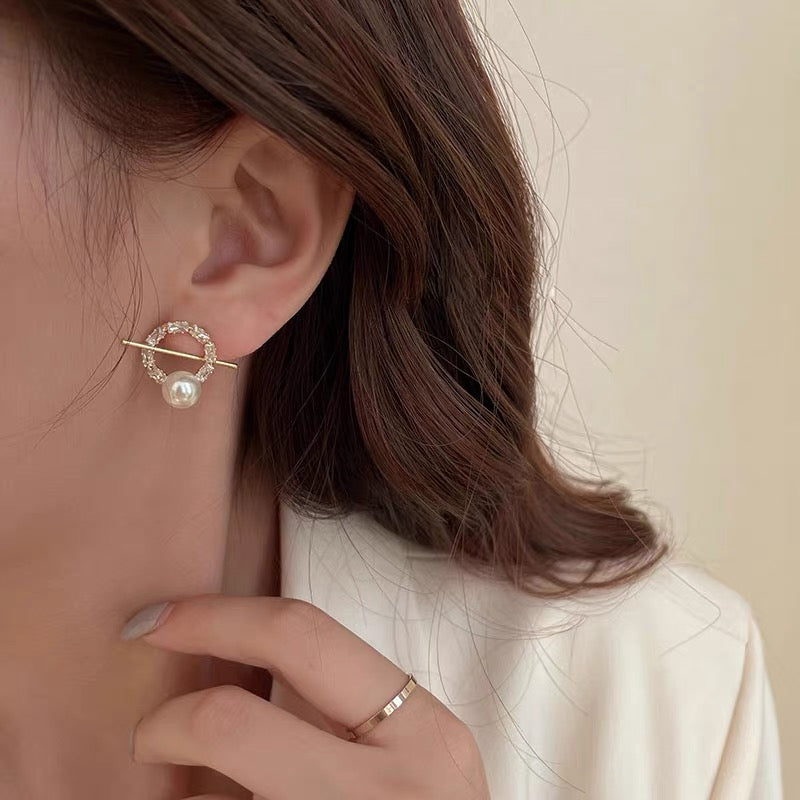 Pearl & Rhinestone Hoop Stud Earrings