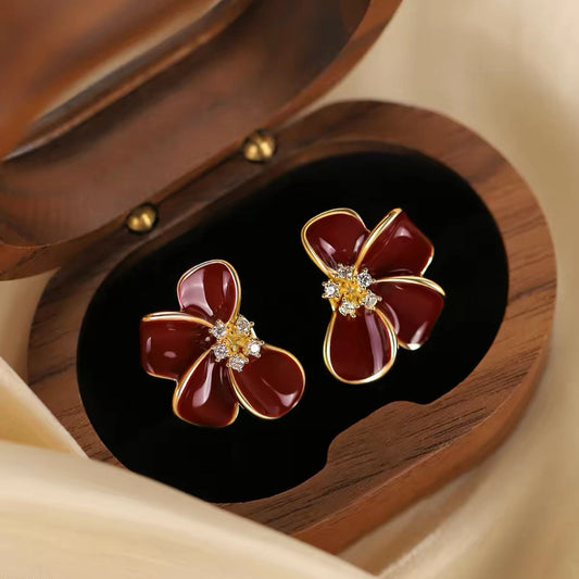 Red Blossom 999 Silver Stud Earrings