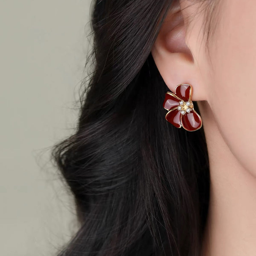 Red Blossom 999 Silver Stud Earrings