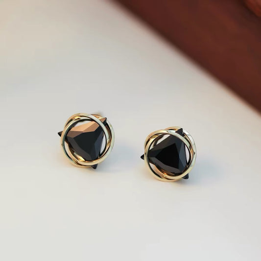 Black Triangle Crystal Stud Earrings