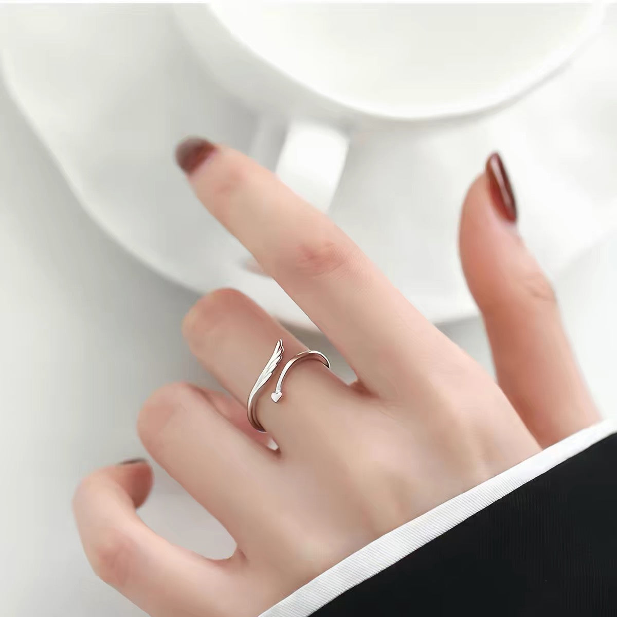 S925 Sterling Silver Angel Wing Adjustable Ring