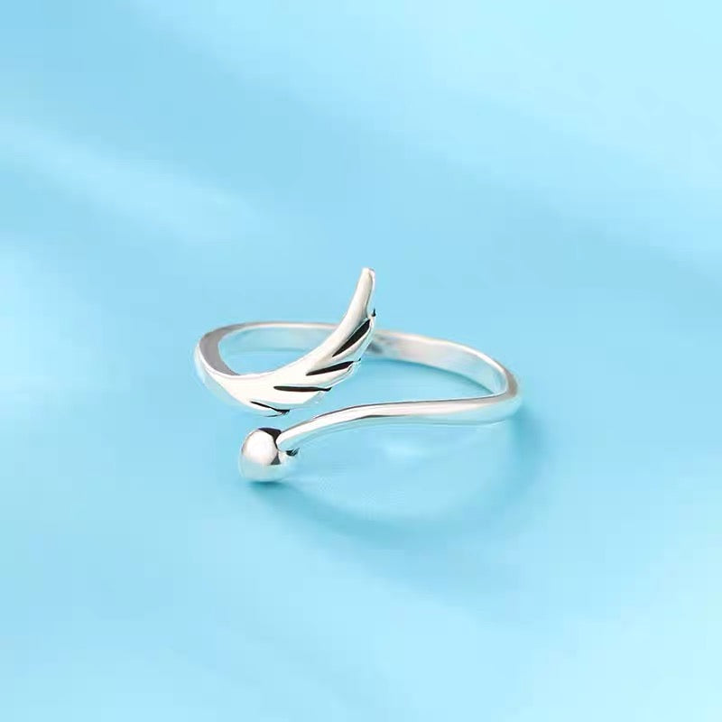 S925 Sterling Silver Angel Wing Adjustable Ring