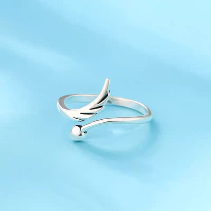 S925 Sterling Silver Angel Wing Adjustable Ring